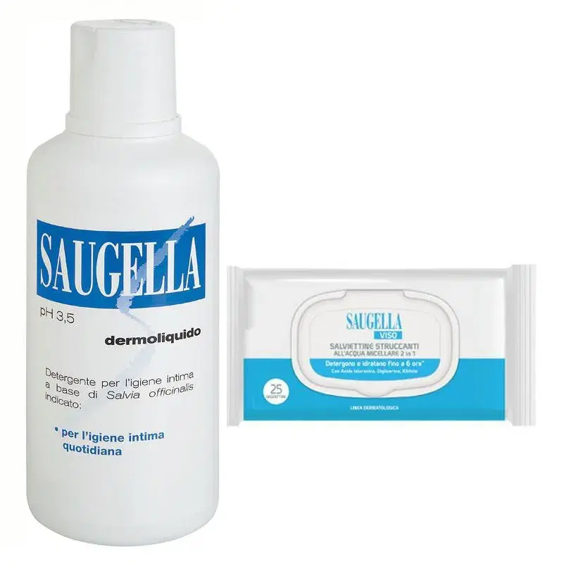 Saugella Dermoliquido Ph 3.5 Detergente Intimo Quotidiano 500ml+Salviettine 25pz