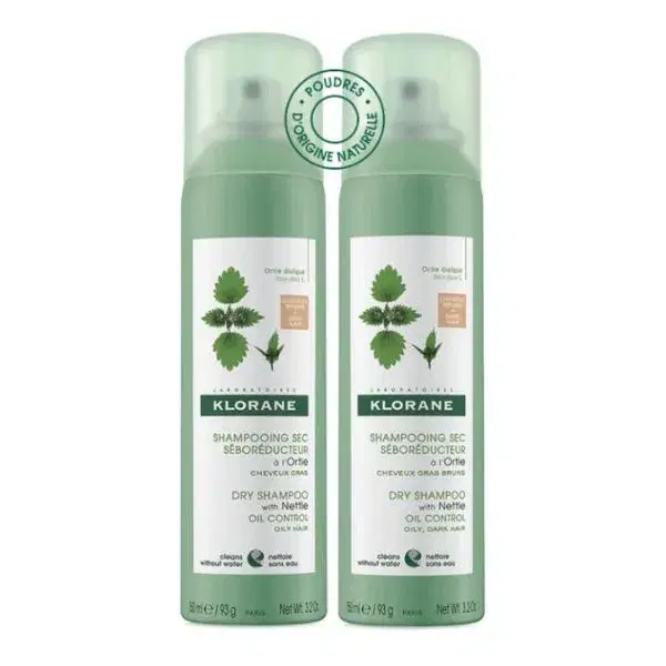 Klorane Shampoo Secco Ortica Colorato Capelli Castani per Cute Grassa 2x150 ml
