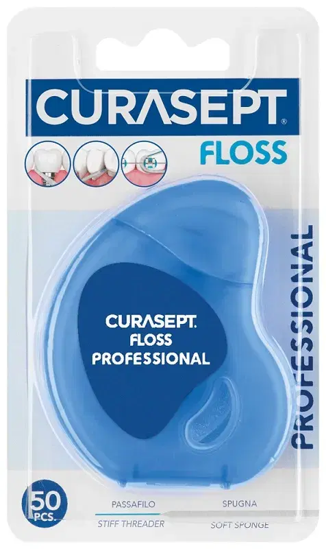 Curasept Floss Professional Filo Interdentale Passafilo + Spugna 50 pezzi