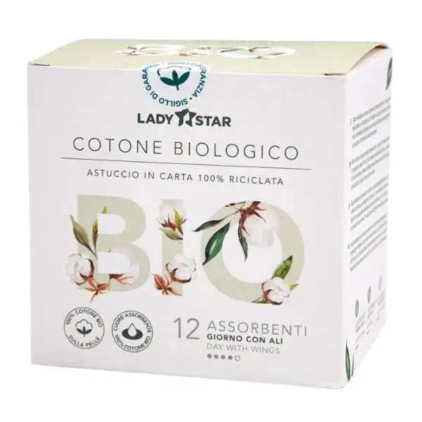 Ladystar Assorbenti Bio 100% In Cotone Per Il Giorno Con Ali 12 Pezzi