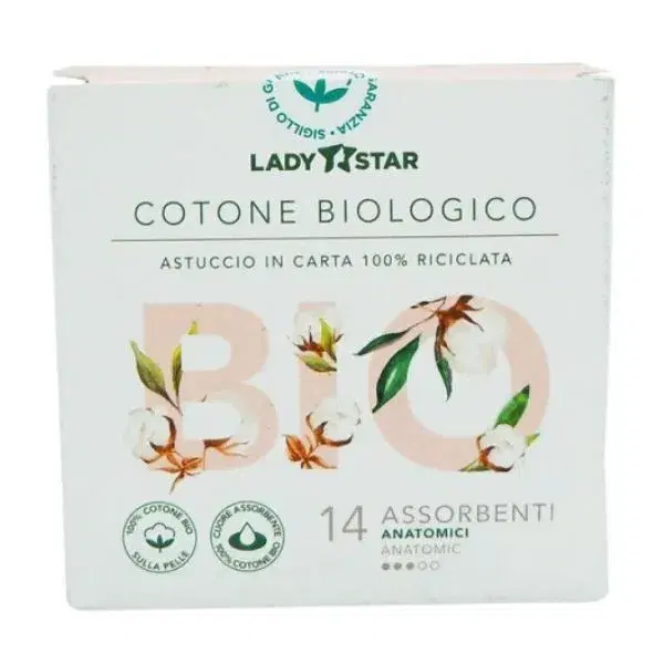 Ladystar Assorbenti Anatomici Bio 100% Cotone 14 Pezzi