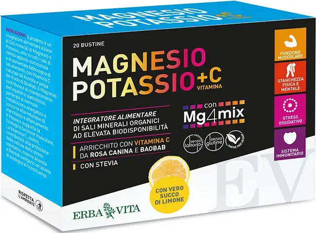 Erba Vita Magnesio e Potassio + Vitamina C Integratore Gusto Limone 20 Bustine
