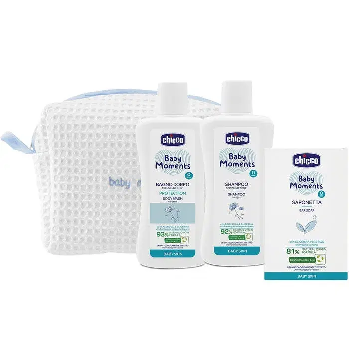Chicco Cofanetto Baby Moments Beauty Bag Azzurro Pelli Delicate Bagnoschiuma + S