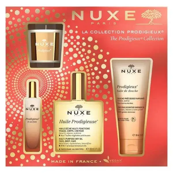 Nuxe Cofanetto Huile Prodigieuse Olio Secco + Profumo + Olio Doccia + Candela