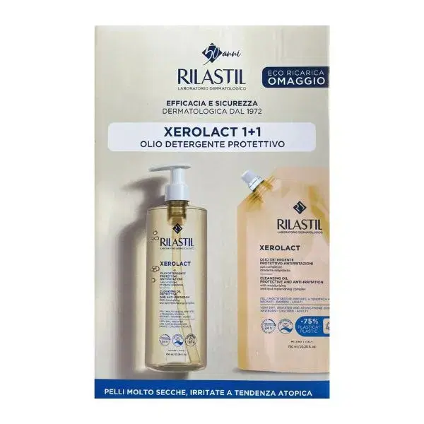 Rilastil Xerolact olio detergente viso e corpo 750 ml + Ricarica 750 ml