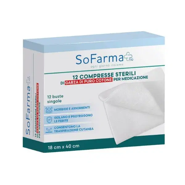 Sofarmapiu' 12 Compresse Sterili in Garza di Cotone 18x40cm
