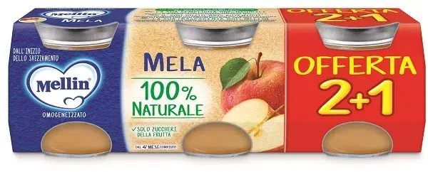 Mellin Omogeneizzato di Mela per Neonati con Gusto Delicato 3 Vasetti da 100 g