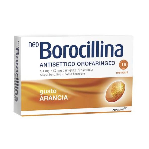 Neoborocillina Ant Or 6,4 Mg + 52 Mg Pastiglie Gusto Arancia, 16 Pastiglie In Blister Al/Pvc