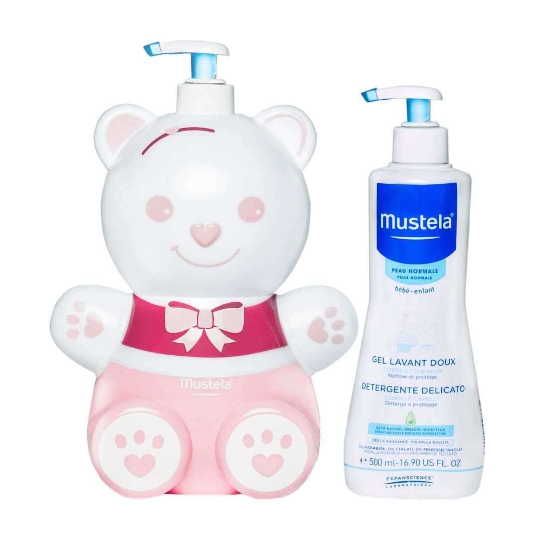 Mustela Copriflacone Orsetto Rosa + Detergente Delicato 500 ml