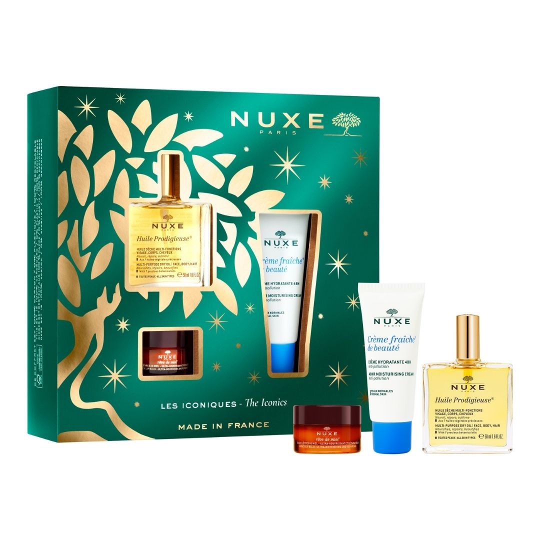 Nuxe Cofanetto I Prodotti Iconici Huile Prod+Crema Viso+Balsamo Labbra
