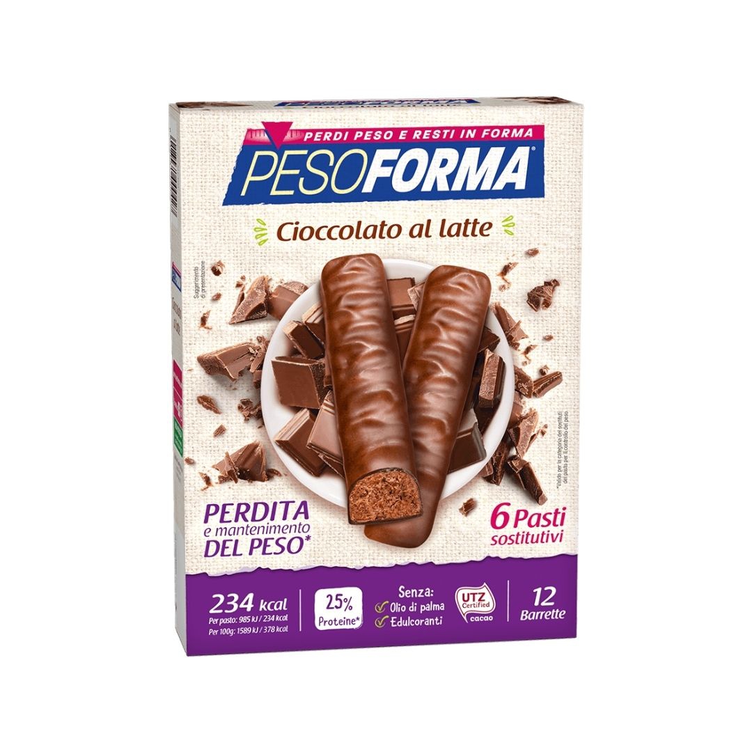 Pesoforma Barretta Cioccolato al Latte 6 Pasti Sostitutivi 372 g 12 Pezzi