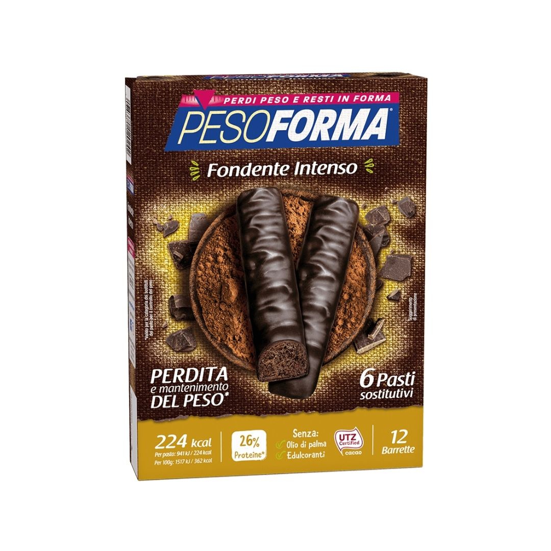 Pesoforma Barretta Cioccolato Fondente Intenso 6 Pasti Sostituti 372g 12 Pezzi