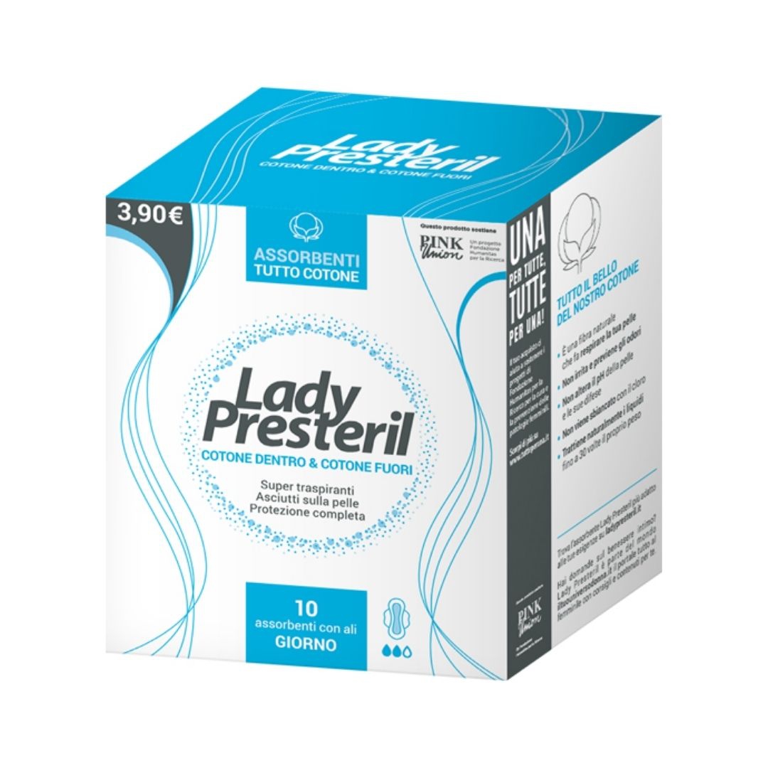 Lady Presteril Cotton Power Pocket Assorbenti Giorno Ali Ripegati 10 Pezzi