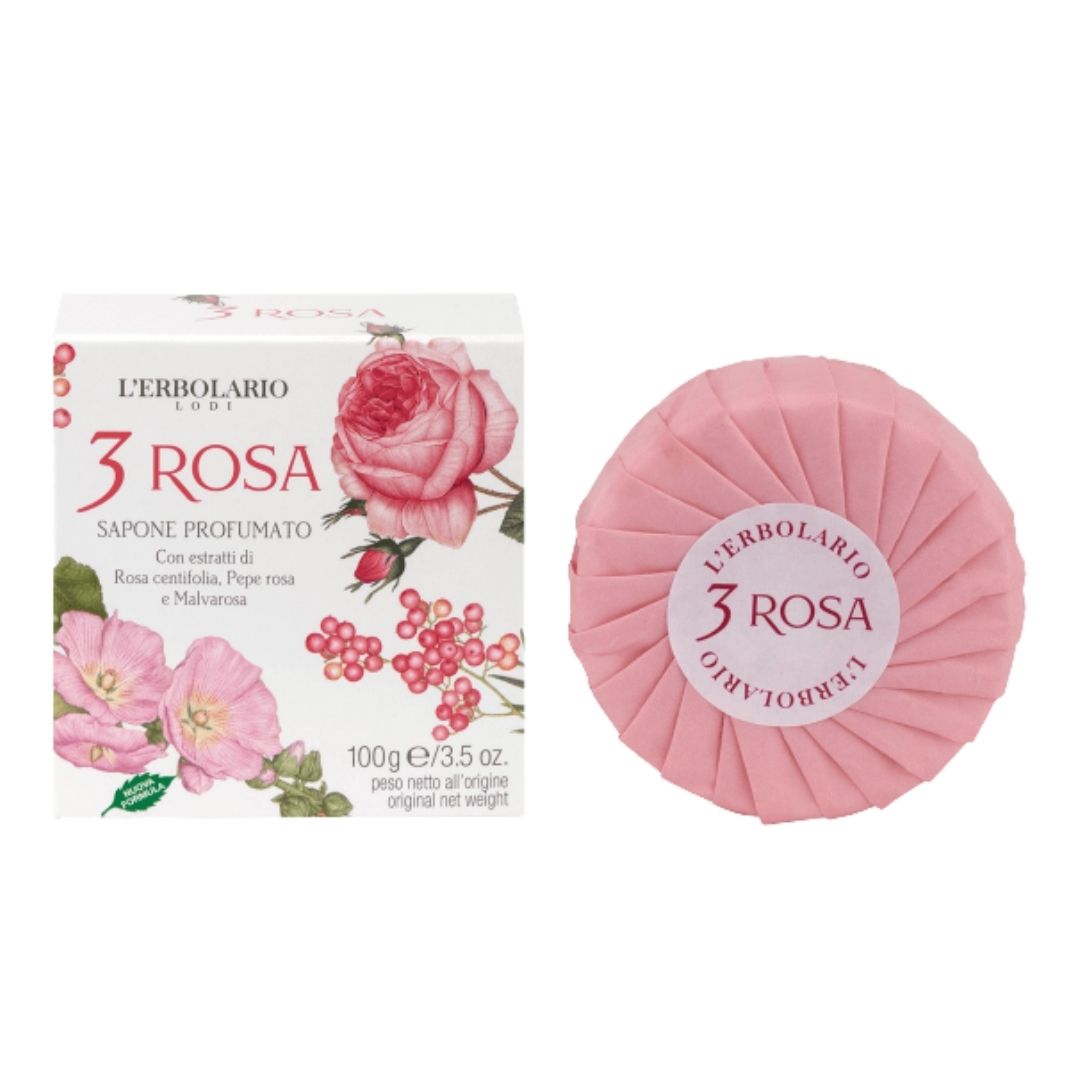 L erbolario 3 Rosa Sapone Profumato Femminile e Delicato 100 g