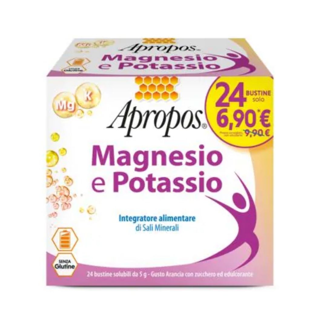 Apropos Vita  Magnesio Potassio Integratore di Sali Minerali 24 Bustine