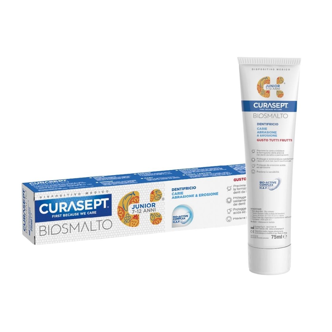 Curasept Biosmalto Carie Abrasione ed Erosione Dentifricio Junior 7 12 Anni 75ml