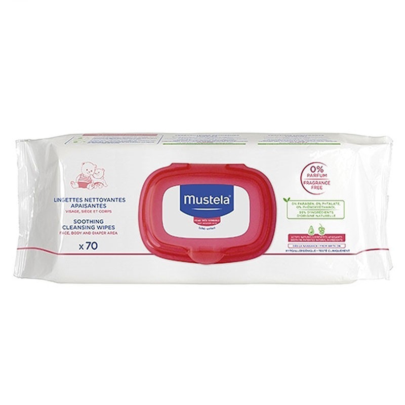 Mustela Salviette Detergenti Lenitive Senza Profumo per Pelle Sensibile 70 Pezzi