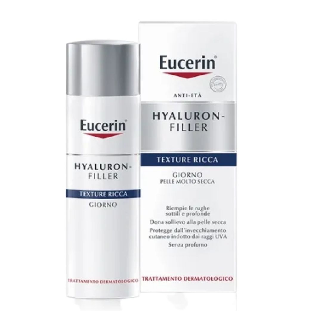 Eucerin Hyaluron-Filler Crema Viso Giorno Idratante Antirughe Texture Ricca 50ml
