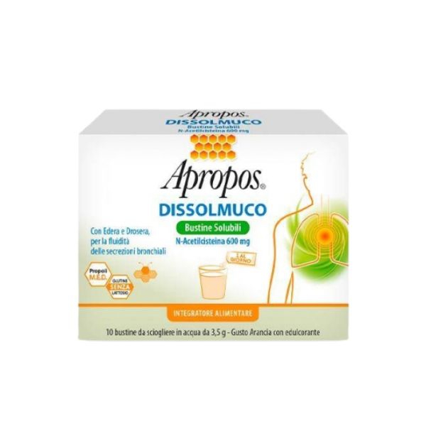 Apropos Dissolmuco Integratore per le Secrezioni Bronchiali 10 Bustine Solubili