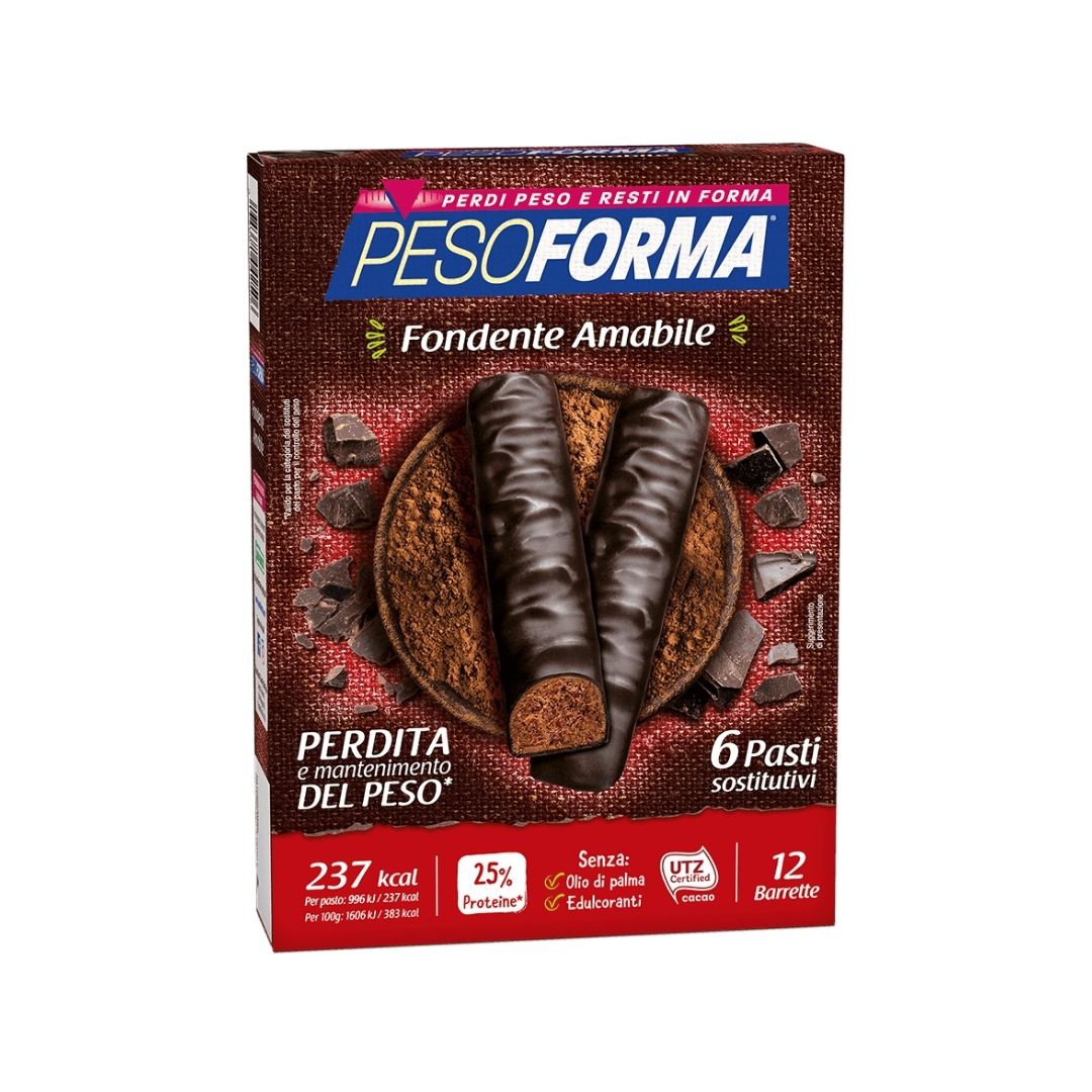 Pesoforma Barrette al Cioccolato Fondente Amabile 12 Pezzi 372 g