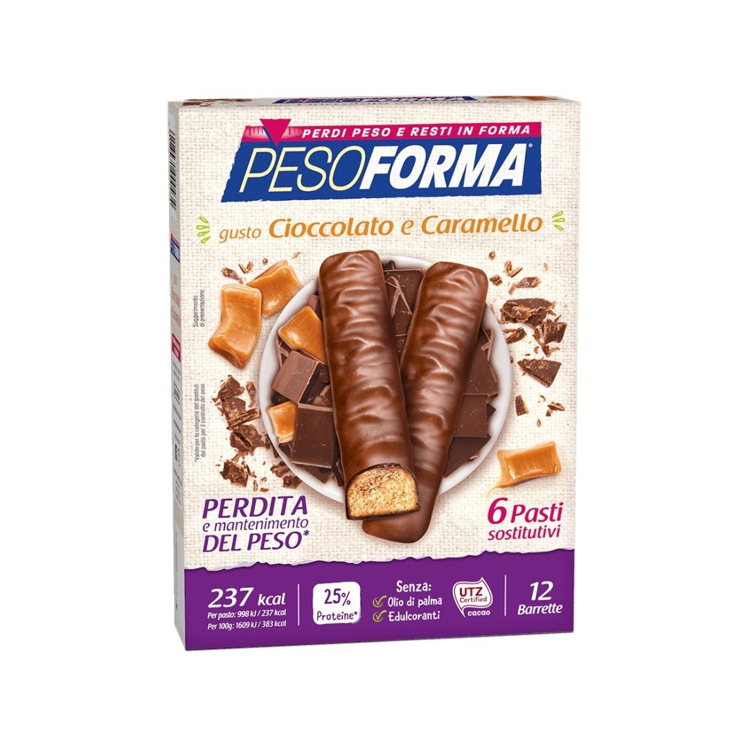 Pesoforma Barretta Gusto Cioccolato e Caramello 12 Pezzi 372 g
