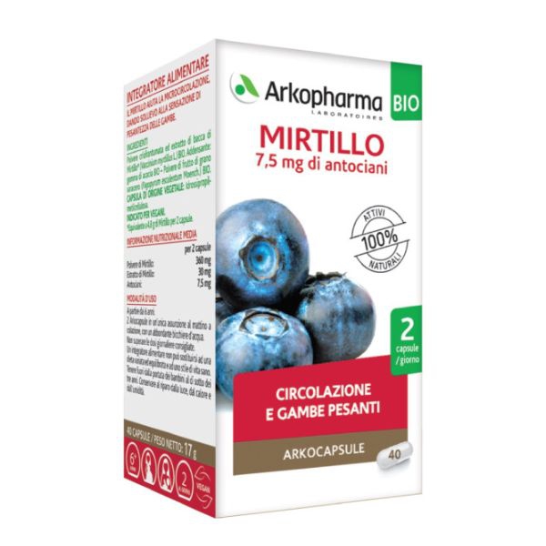 Arkofarm Arkocapsule Mirtillo Bio Integratore per la Microcircolazione 40 Capsule