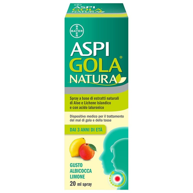 Aspi Gola Natura Spray con Estratti Naturali per Tosse e Mal di Gola Albicocca e Limone Flacone 20ml