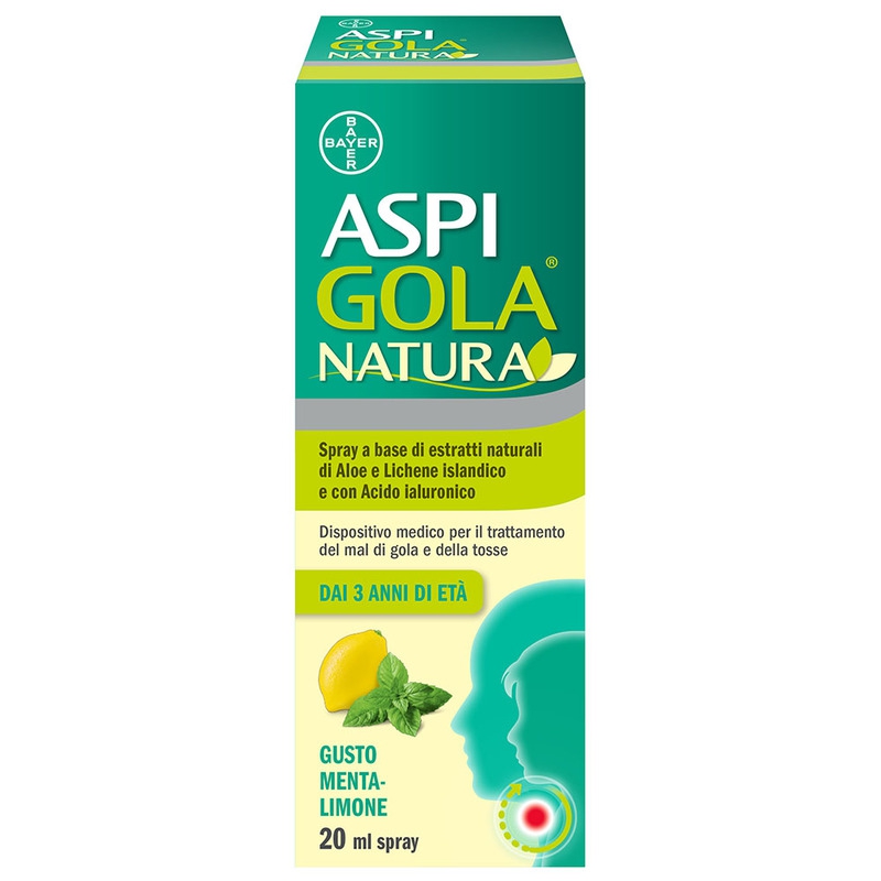 Aspi Gola Natura Spray con Estratti Naturali per Tosse e Mal di Gola Menta e Limone Flacone 20ml