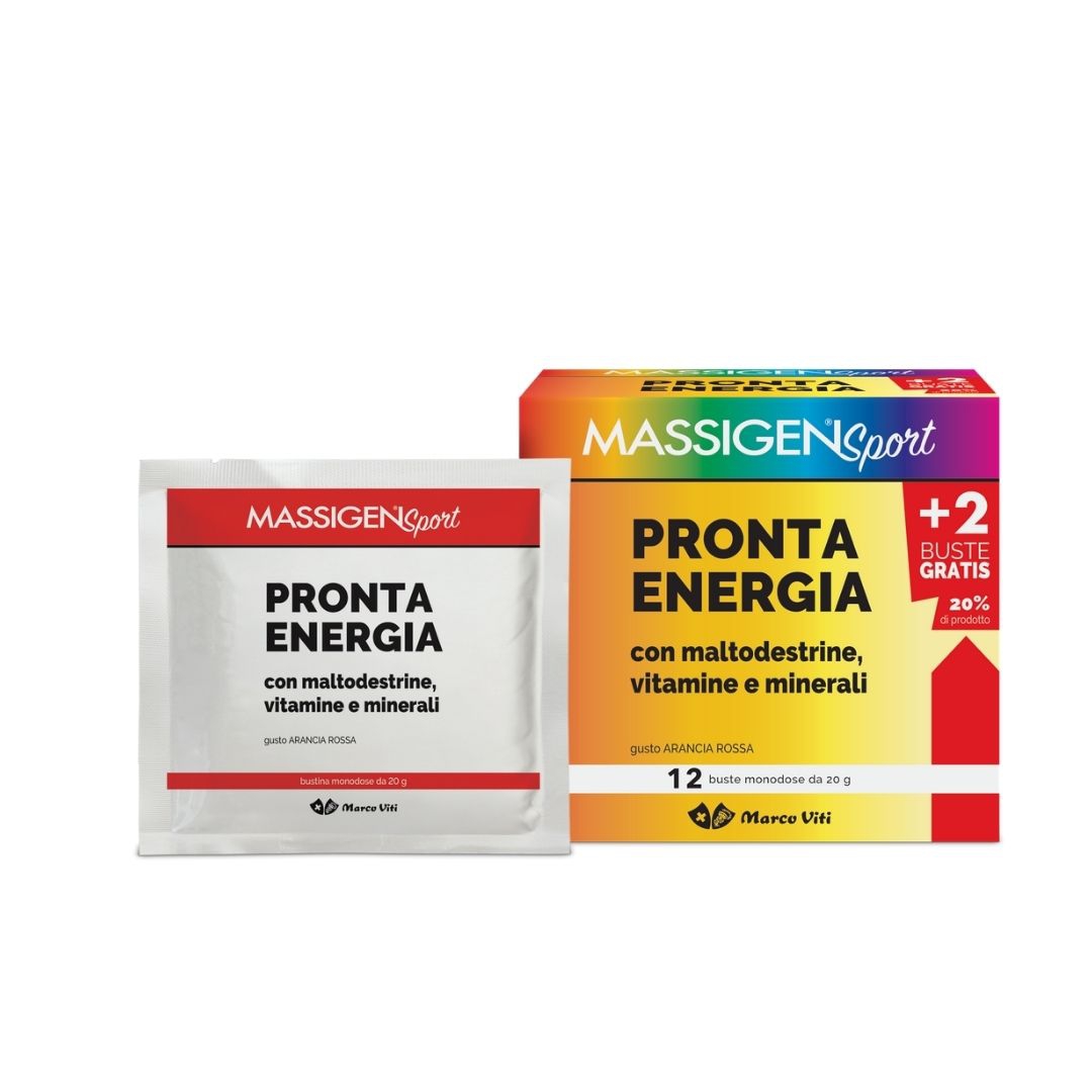 Massigen Sport Pronta Energia Integratore 12 Bustine Gusto Arancia Rossa