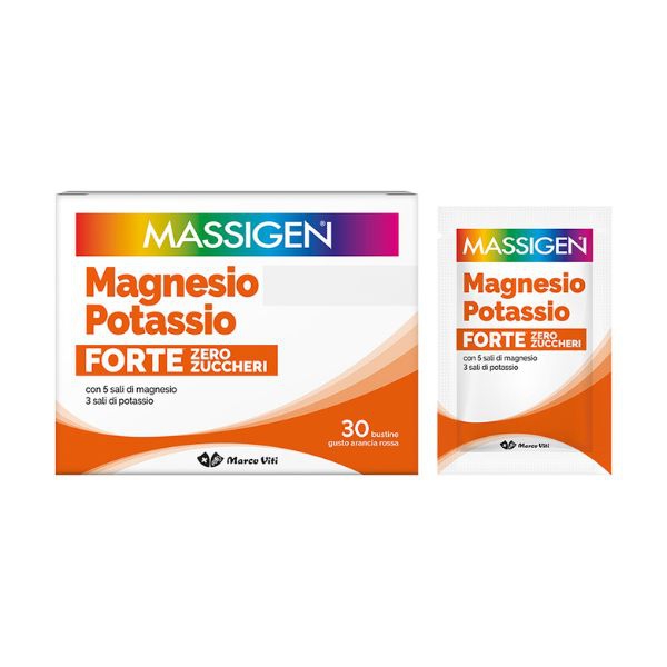 Massigen Magnesio e Potassio Forte Integratore Zero Zuccheri 24+6Bustine Arancia