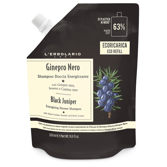 L'erbolario Ginepro Nero Shampoo Doccia Energizzante Ricarica 500 ml