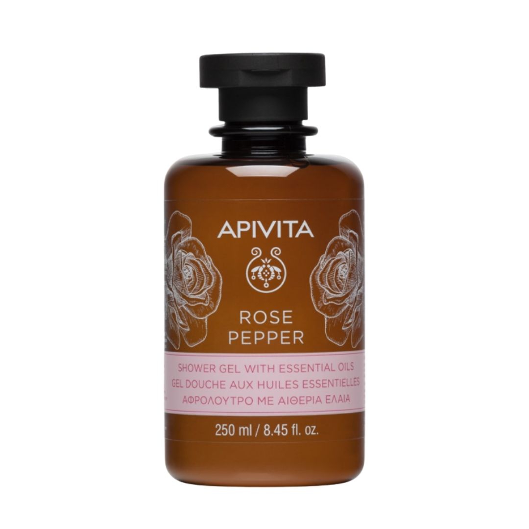 Apivita Rose Pepper Gel Doccia con Oli Essenziali Pepe Nero e Rosa Bulgara 250ml