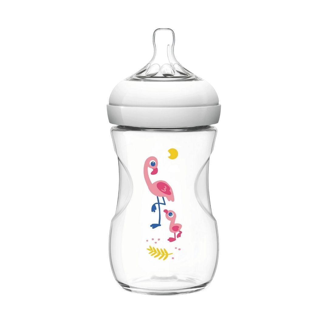 Avent Biberon Natural Tettarella dal design Ergonomico Decoro Fenicottero 260 ml