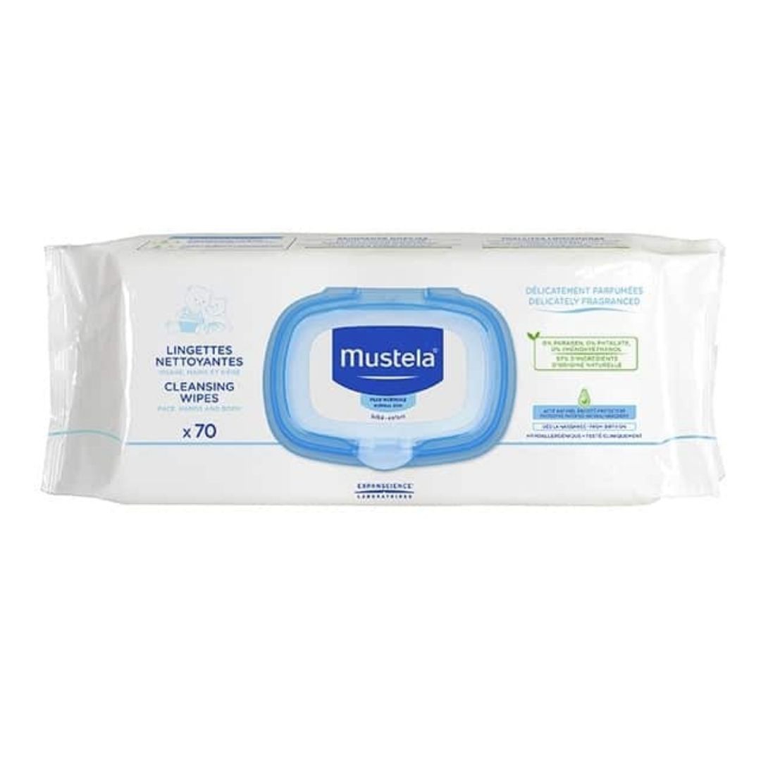 Mustela Salviette Detergenti Profumate per Viso Mani e Sedere 70 Pezzi