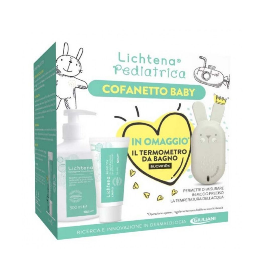 Lichtena Pediatric Cofanetto per Neonato con Crema+Detergente+Termometro Bagno