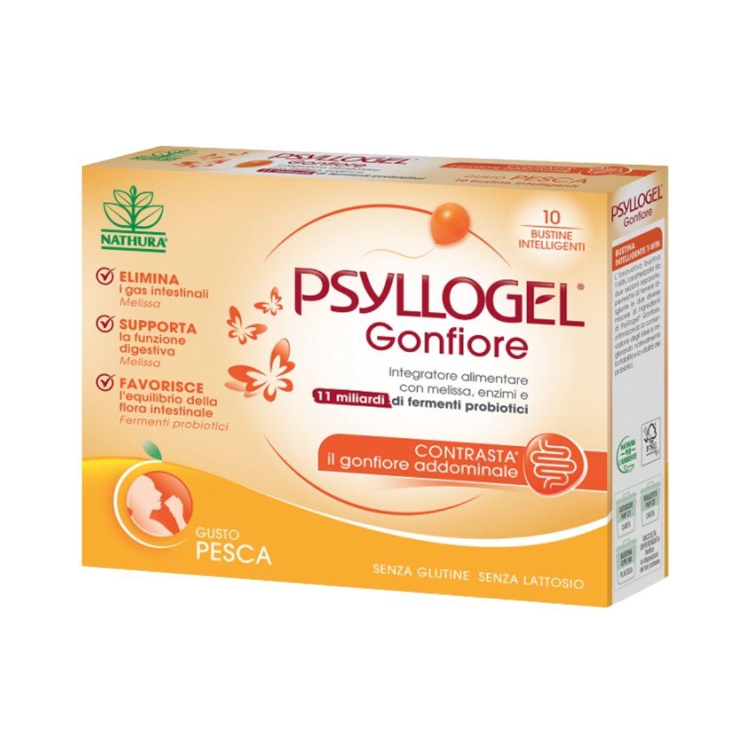 Psyllogel Gonfiore Integratore di Fermenti Probiotici Gusto Pesca 10 Bustine