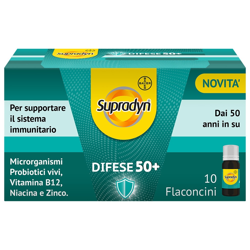 Supradyn Difese 50+ Integratore Probiotici Vitamina B12 e Zinco per Difese Immunitarie 10 Flaconcini