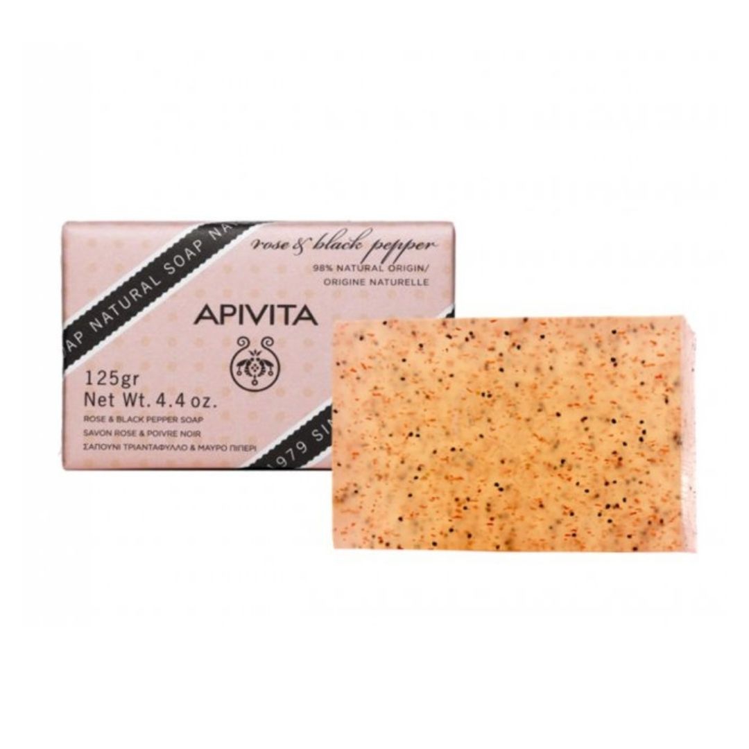 Apivita Natural Soap Rose Sapone Solido alla Rosa e Pepe Nero 125 g