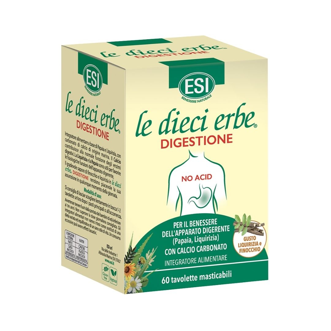 Esi Le Dieci Erbe Integratore Digestione No Acid 60 Tavolette Masticabili