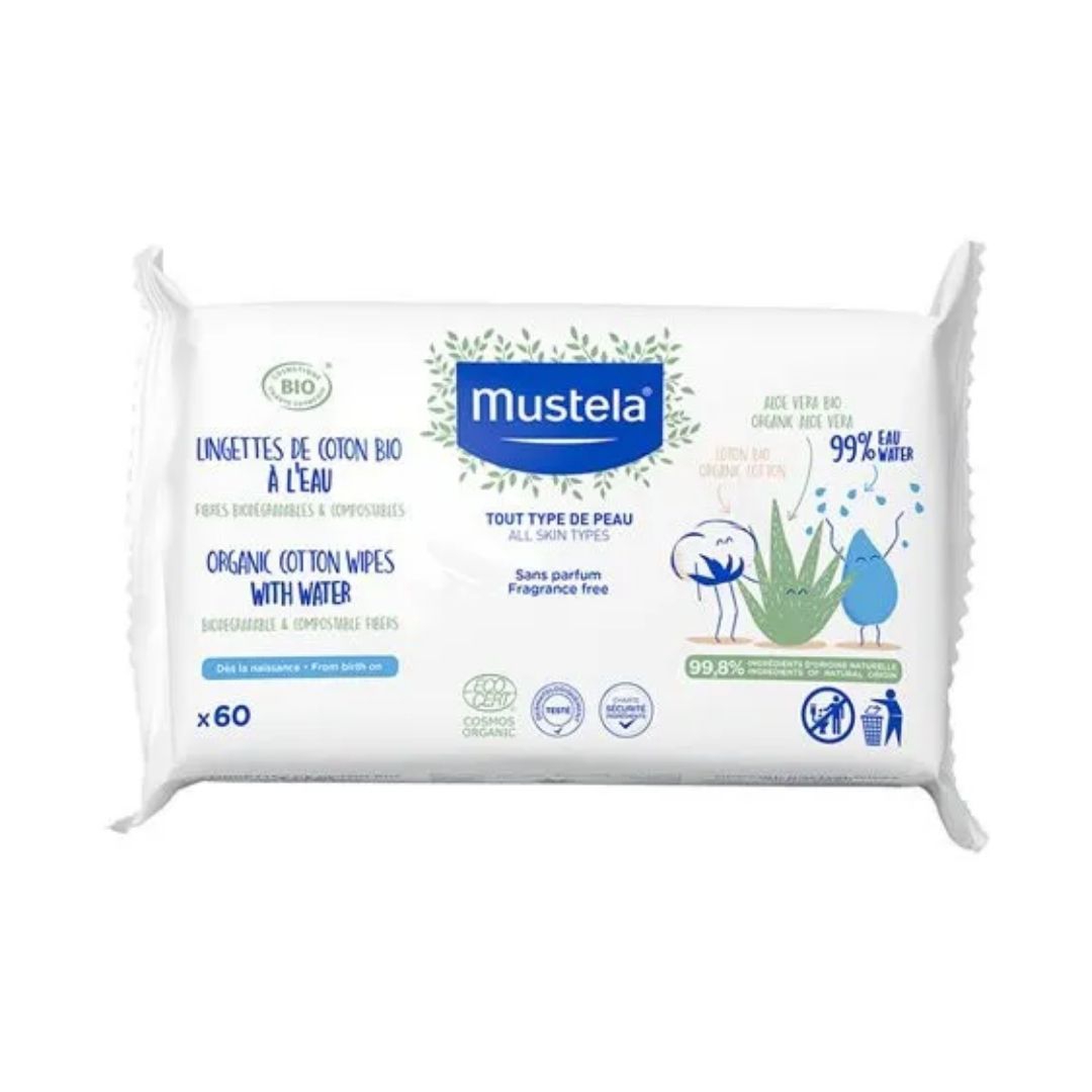 Mustela Salviette Cotone Bio Con Acqua 60 Pezzi