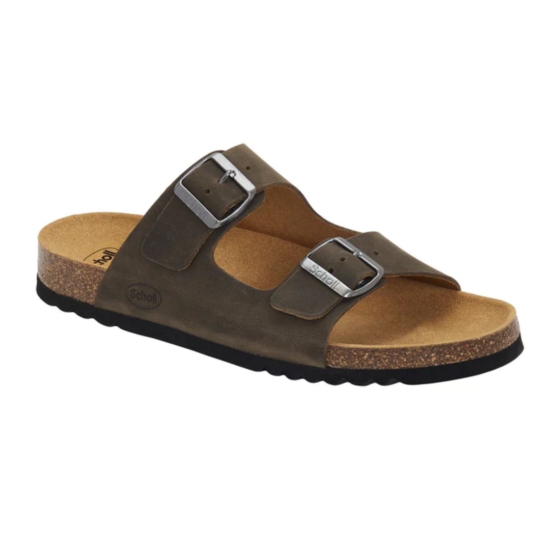Dr. Scholl Gerry Oiled Lea Ciabatta da Uomo a Doppia Fascia Verde Oliva 44