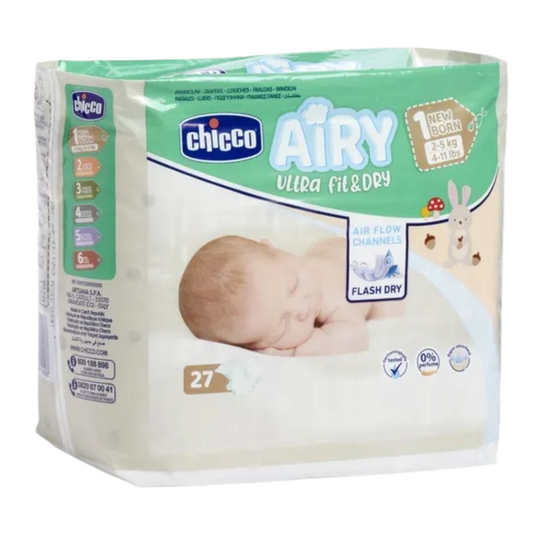 Chicco Airy Ultra Fit & Dry Pannolini Taglia 1 Newborn 2-5 Kg 27 Pezzi