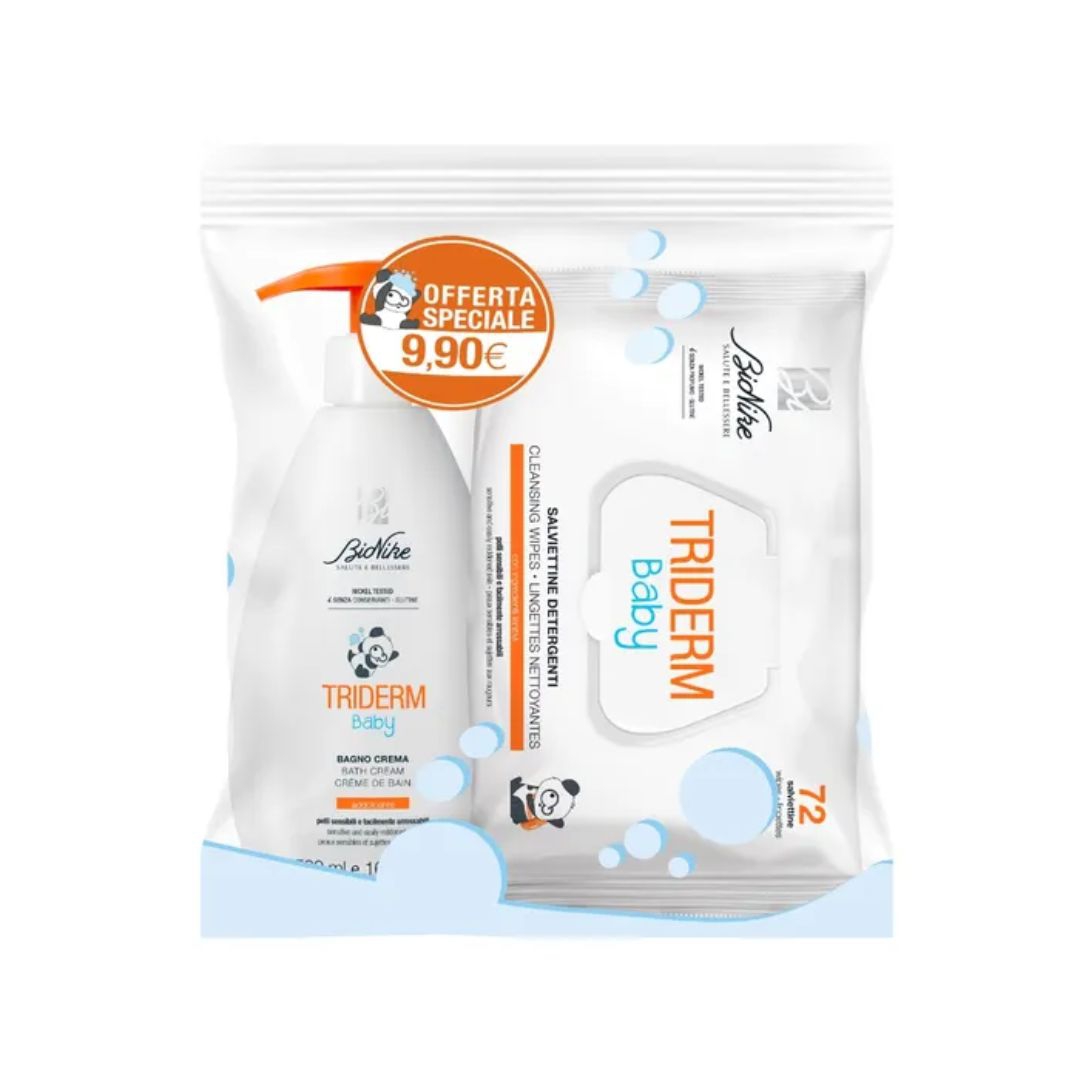 Bionike Triderm Baby Bagno Crema per Bambini 500 ml + 72 Salviette