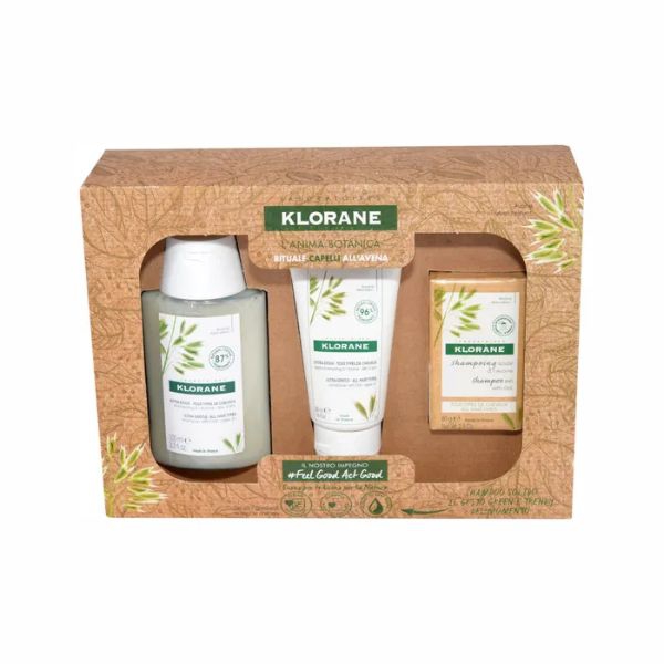 Klorane Cofanetto Rituale Capelli Normali Avena Shampoo+Balsamo+Shampoo Solido