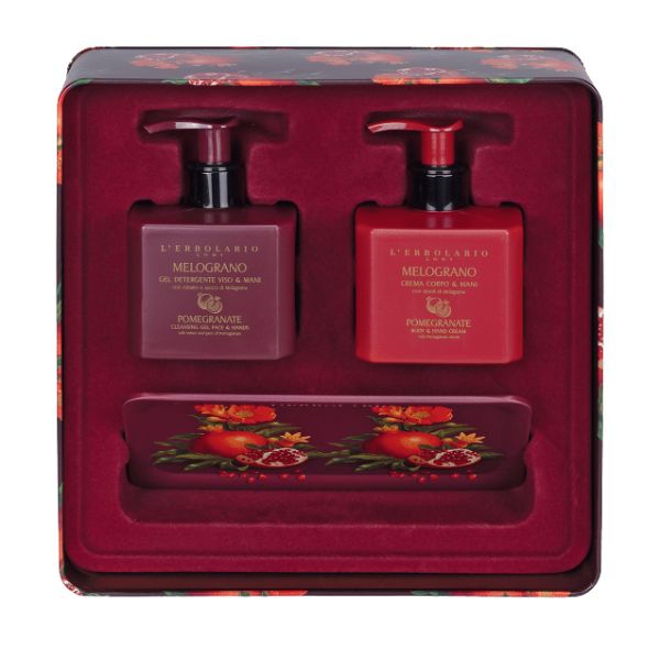 L'Erbolario Cofanetto Melograno Gel Detergente Viso/Mani + Crema Corpo + Vassoio