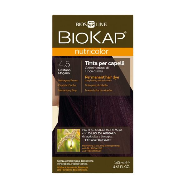 Biokap Nutricolor Tinta Per Capelli Con Olio Di Argan Colore 4.5 Castano Mogano