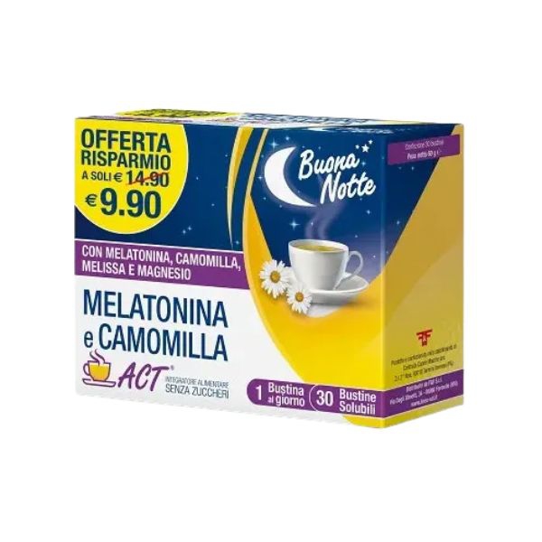 Melatonina Act + Camomilla Integratore per Favorire il Rilassamento 30 Bustine