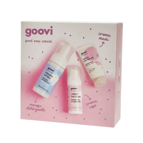Goovi Set Mousse Detergente Viso + Crema Viso Illuminante + Crema Mani Idratante