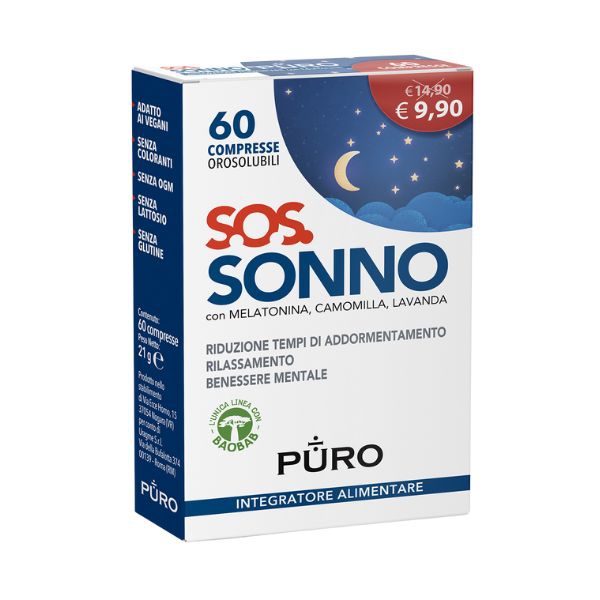Uragme Puro Sos Sonno Integratore per il Relax 60 Compresse Orosolubili