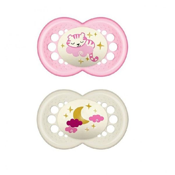 Mam Night 16+ Ciuccio in Caucciù per Bambine dai 16 mesi+ (2 pezzi)